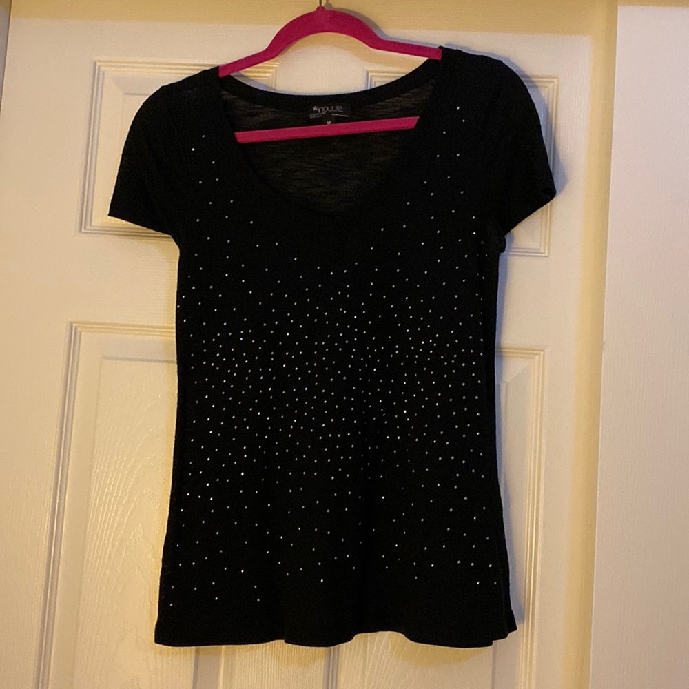 Black embellished V-neck shirt